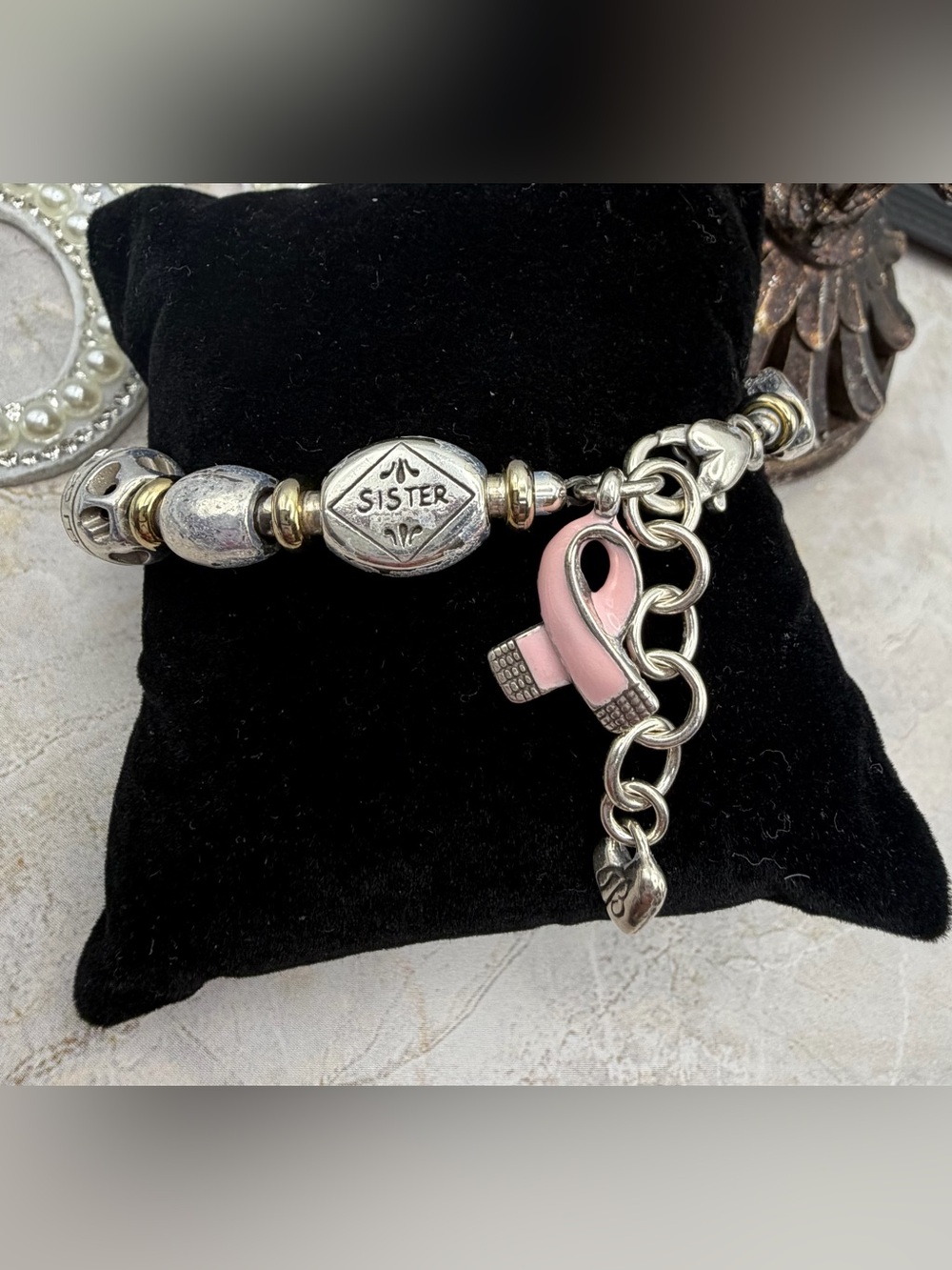Brighton Retired Power of Pink Charm Bracelet in Silver-Tone